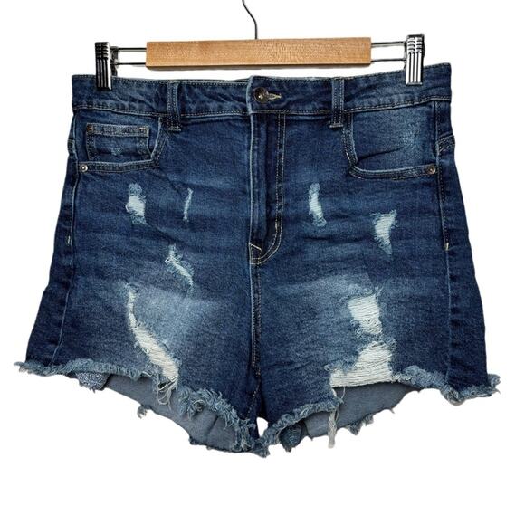 ARIYA Shorts Women's 11/30 Curvy High Rise Distressed Cut Offs Med Blue - Picture 1 of 15